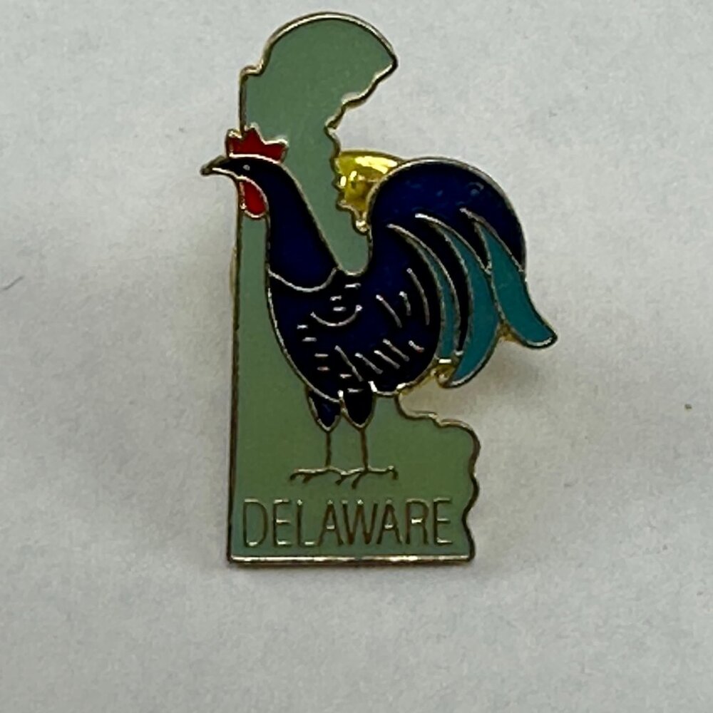 Vintage Delaware Pin Rooster Enamel Hat Lapel Green